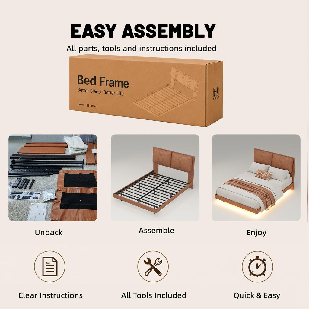 Queen Floating Bed Frame with LED Lights N261781