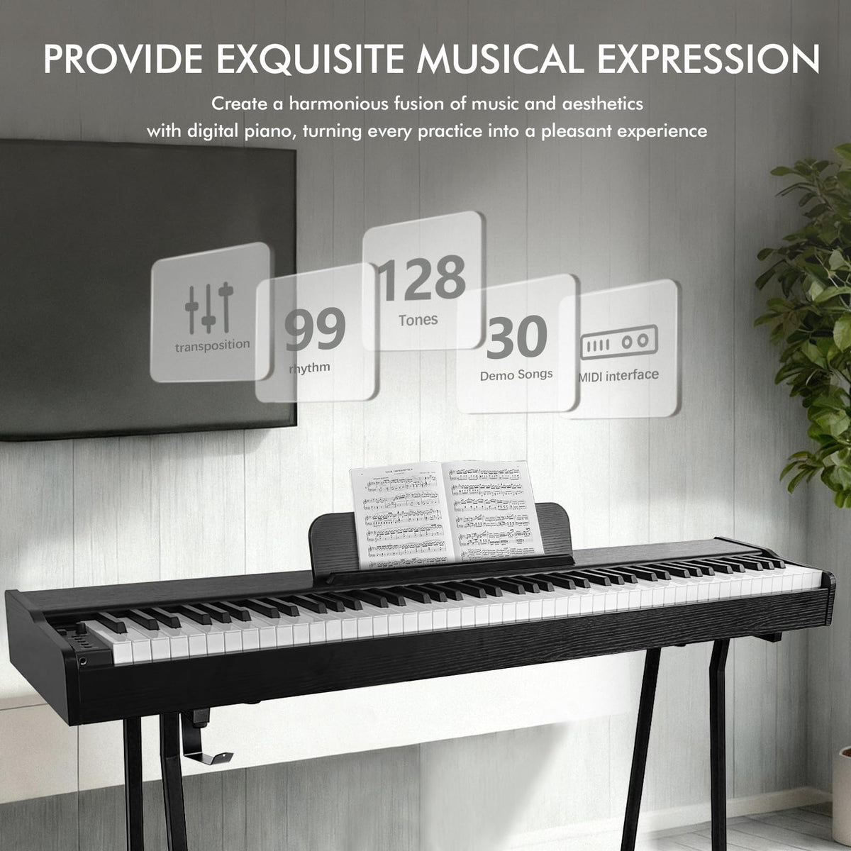 88 Key Weighted Hammer-Action Digital Piano with Stand Y102