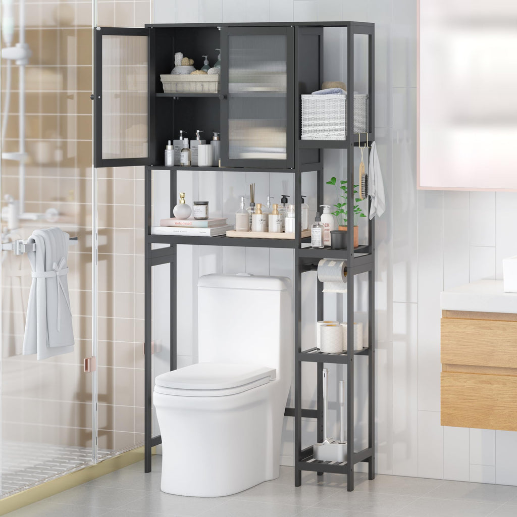 Black Over the Toilet Storage Cabinet with Adjustable Shelves K2674