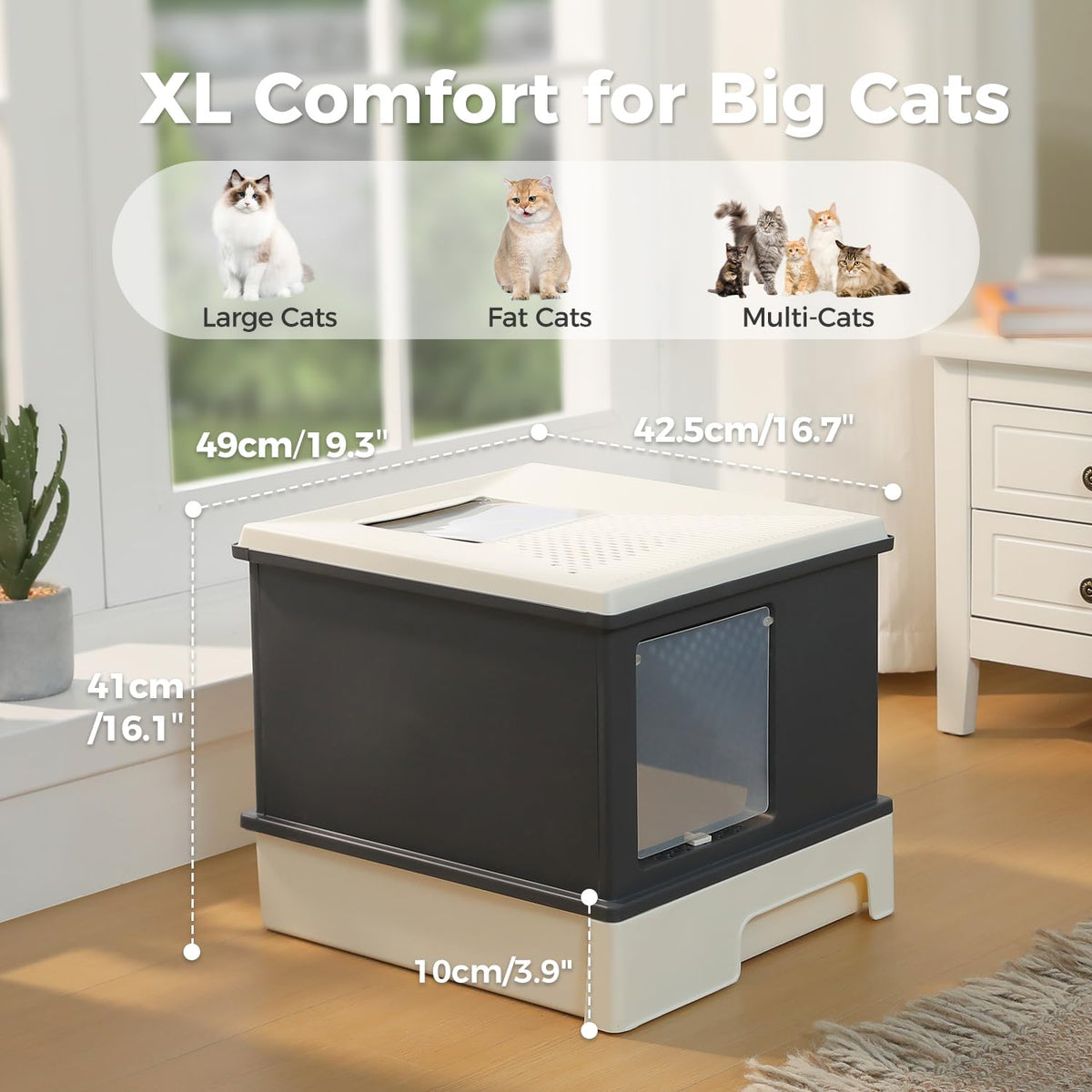 Large Enclosed Drawer Cat Litter Box with Dual Entry T8114
