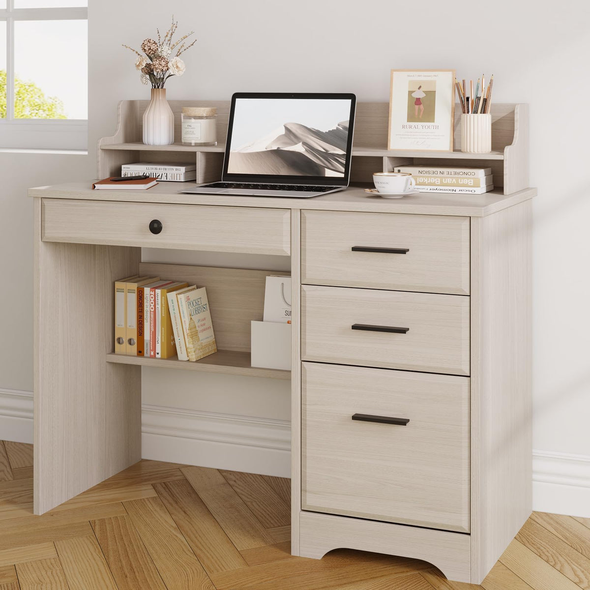 Small Wood Desk with Drawers and File Cabinet X4299