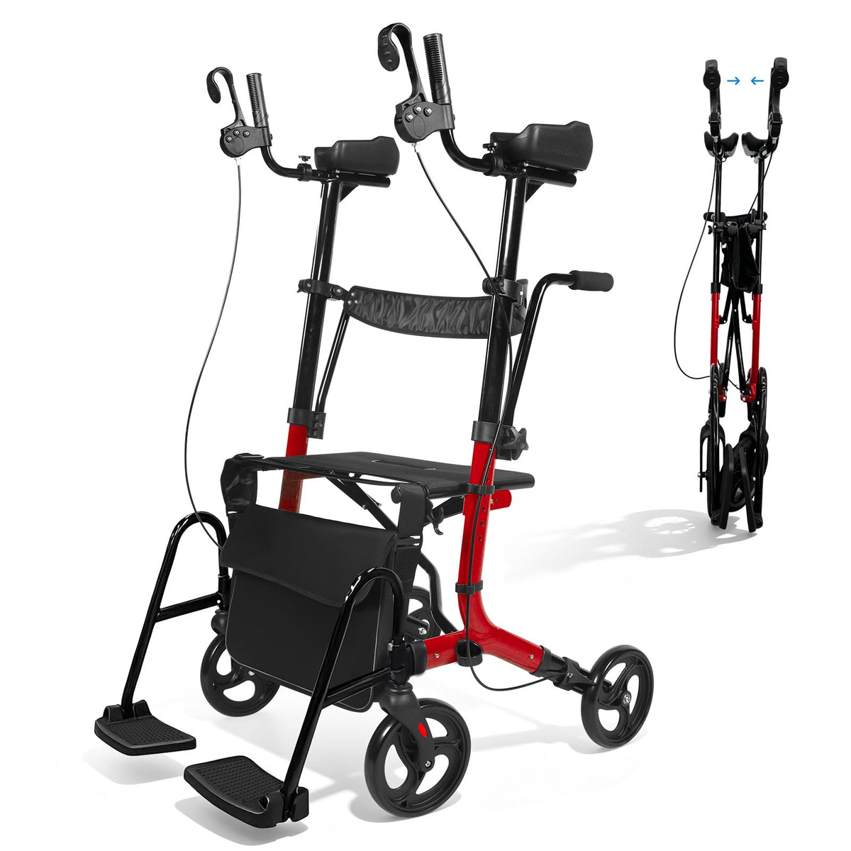 Foldable Lightweight Upright Walker with Seat Armrest Pedal M117164