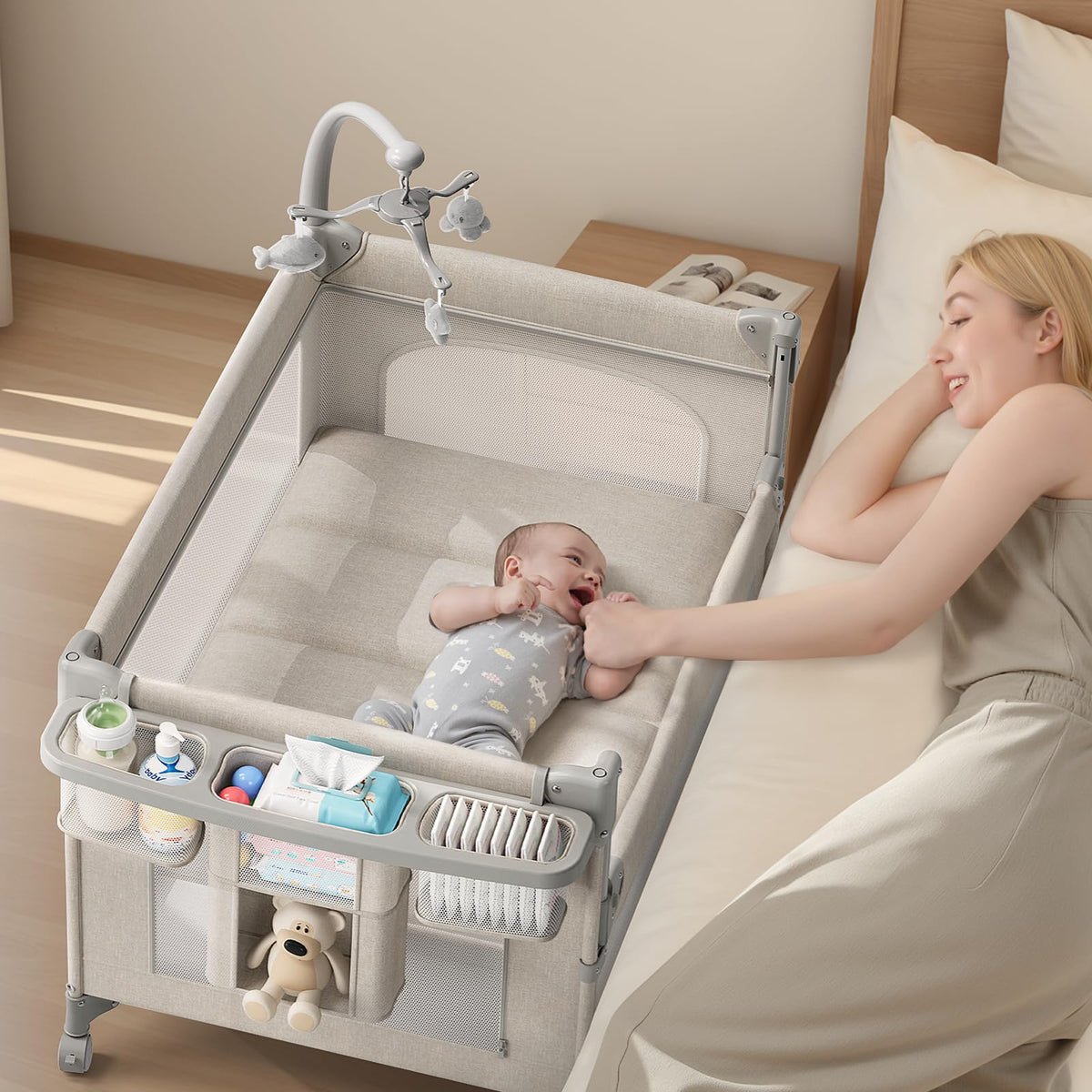 Baby Bassinet, Pack and Play, Bedside Crib Sleeper, Diaper Changer N6574