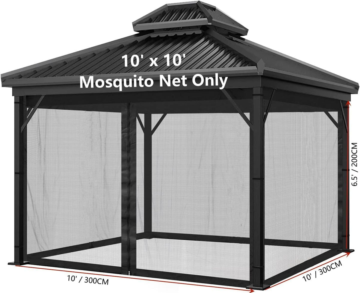 Mosquito Net 4-Panel Canopy Screen Wall with Zipper for 10 x 10' Gazebo D40059