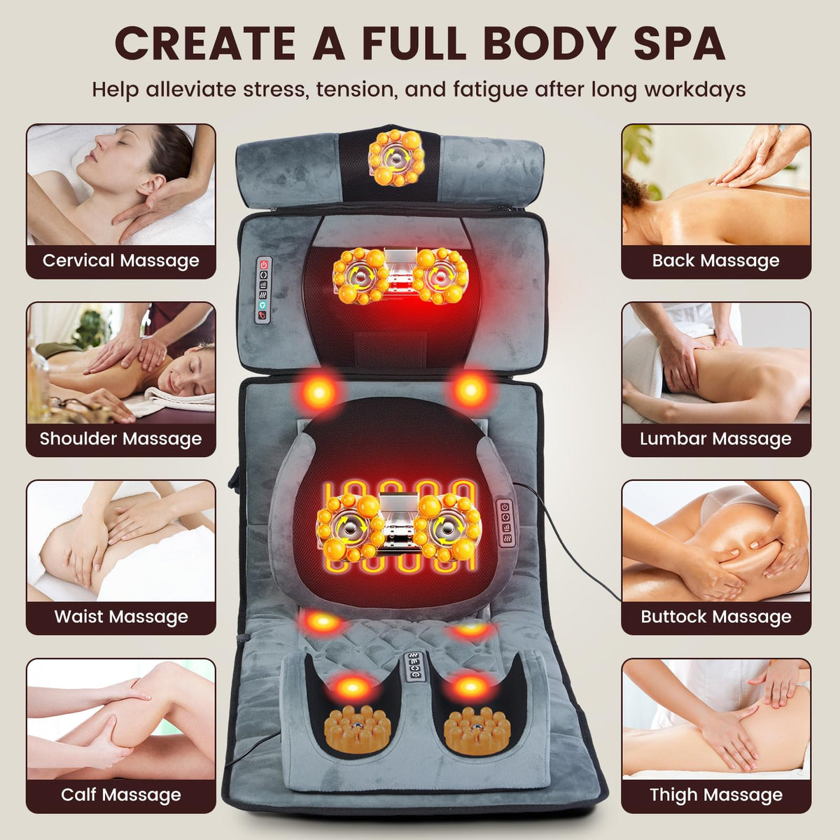 Full Body Massage Cushion with Heat, 10 Vibration Heads, 9 Speeds A98417