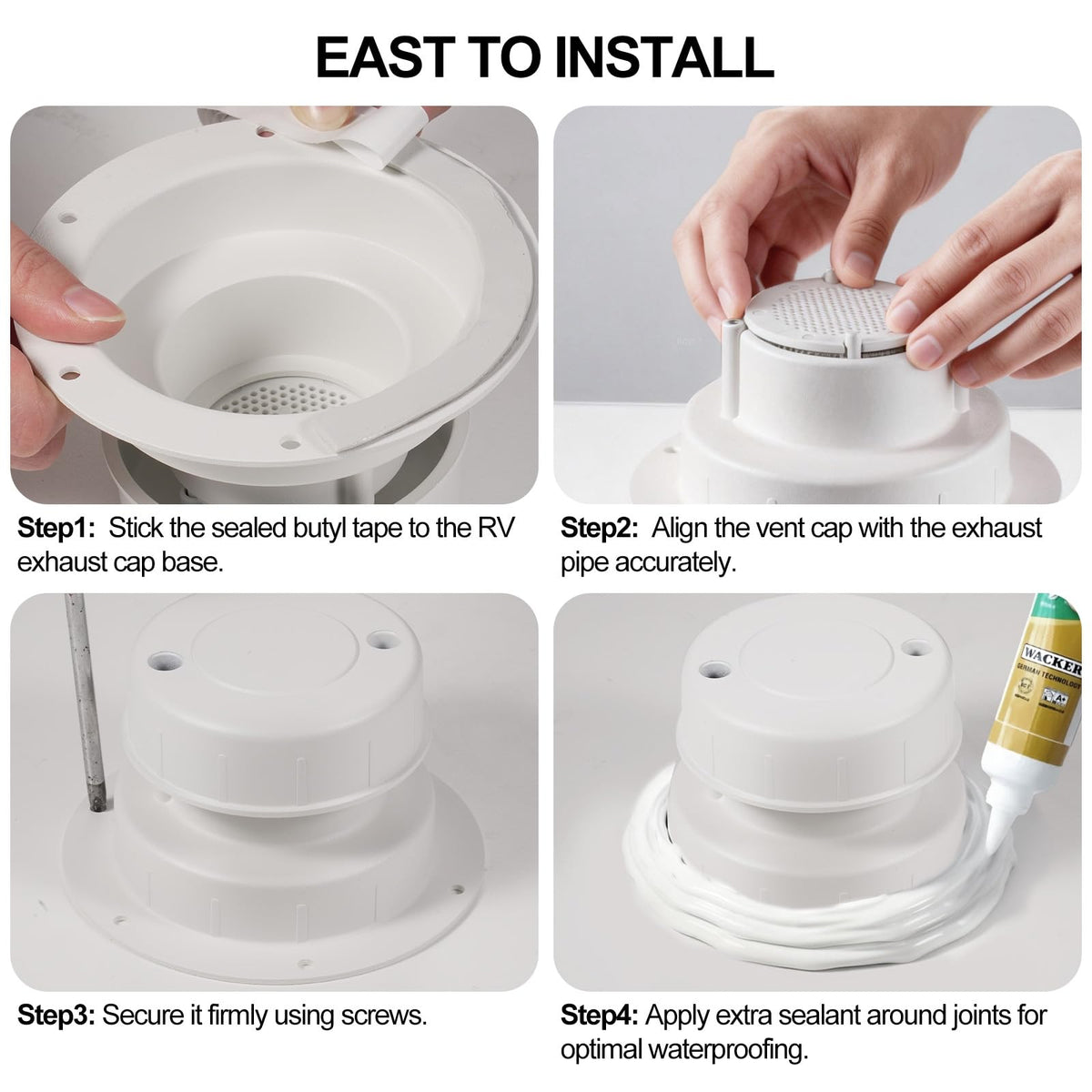 Aluminum RV Plumbing Vent Cap Kit with Screen White M546