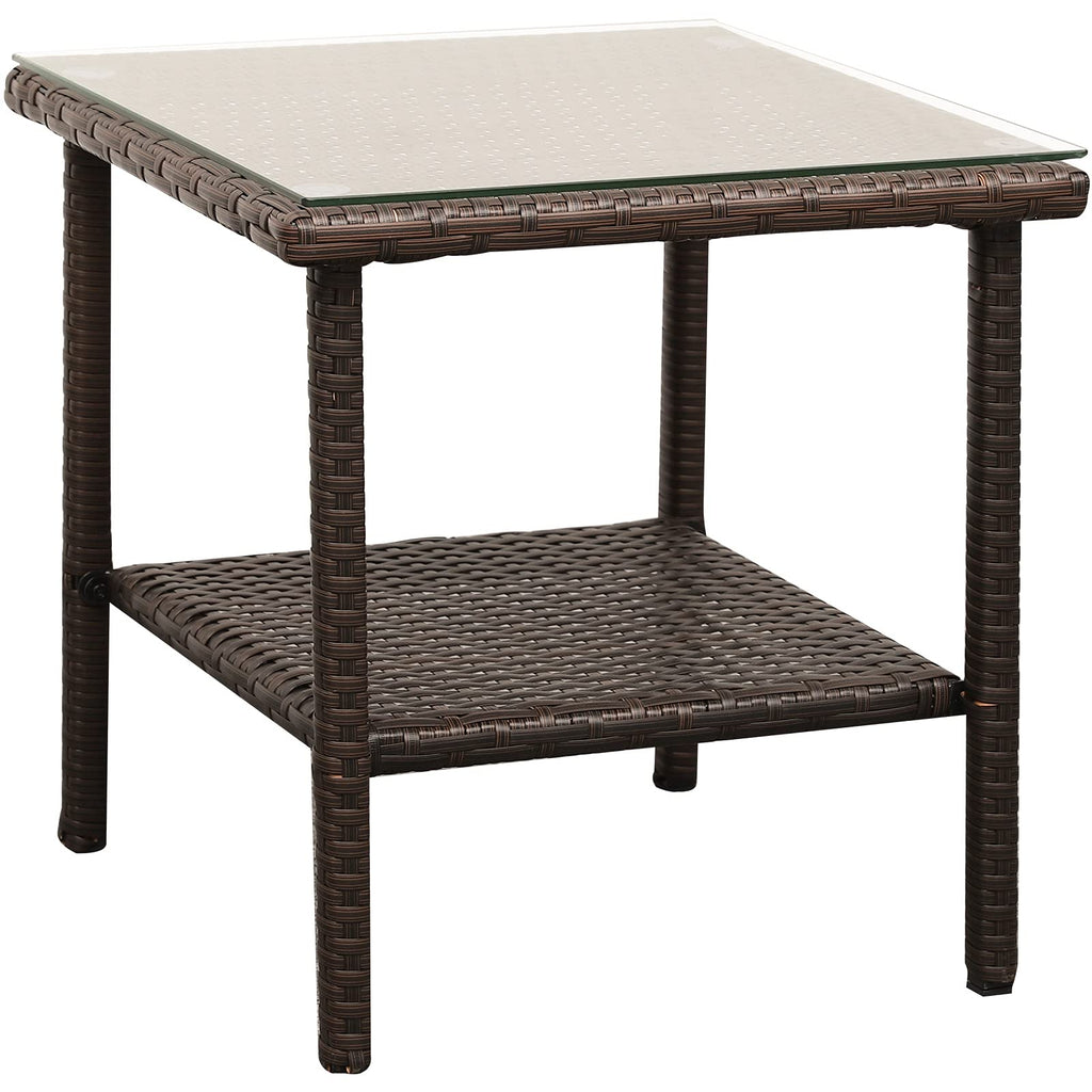 Outdoor PE Wicker Side Table with Glass Top O71476