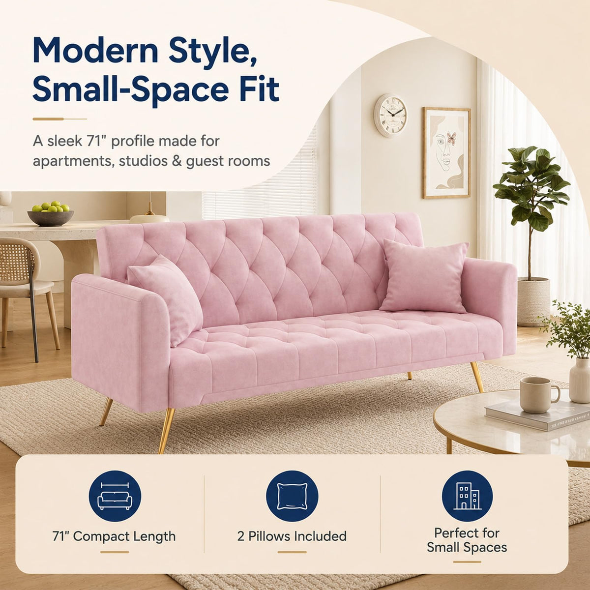 Pink Velvet Futon Sofa Bed C1680