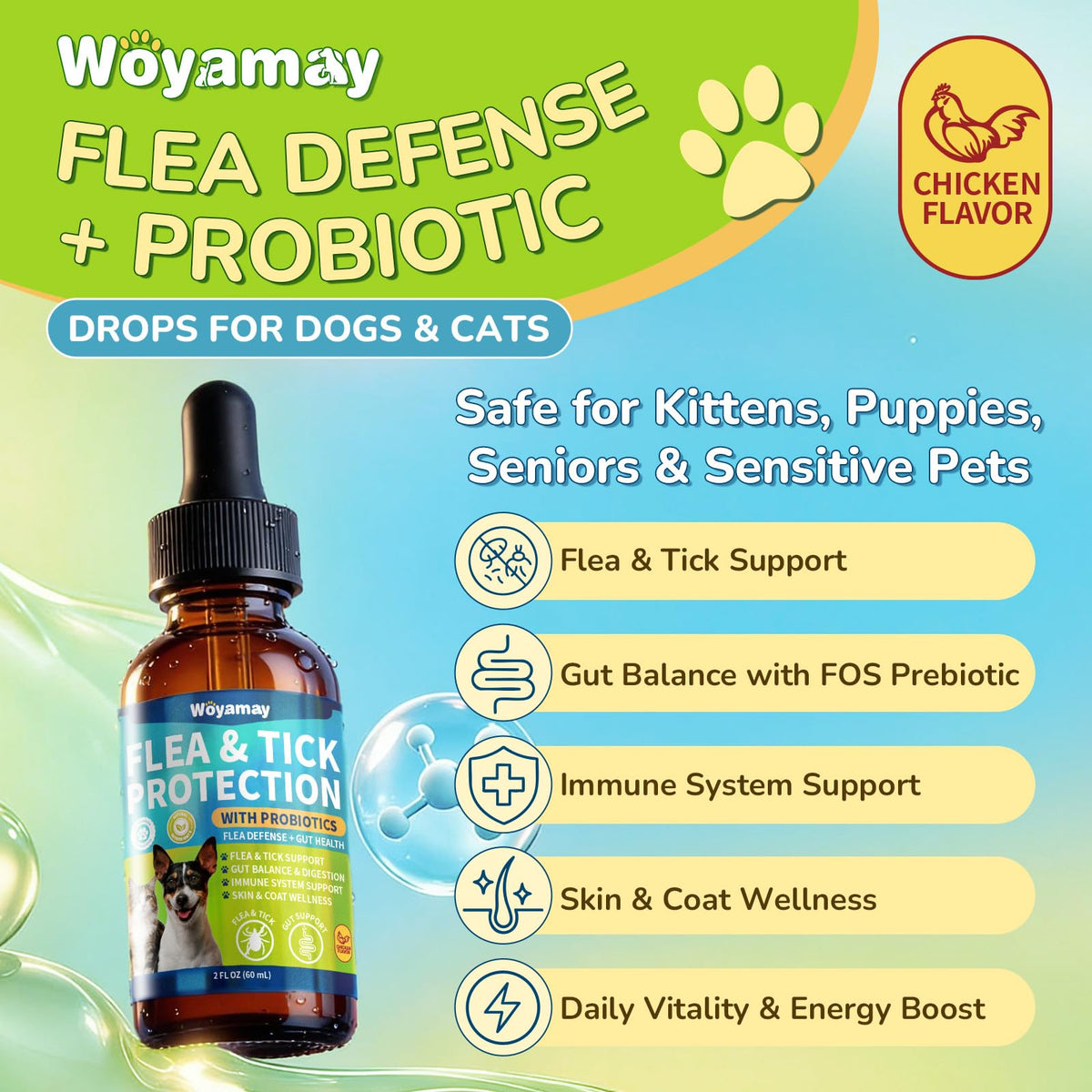 Flea and Tick Prevention Drops with Probiotics E554
