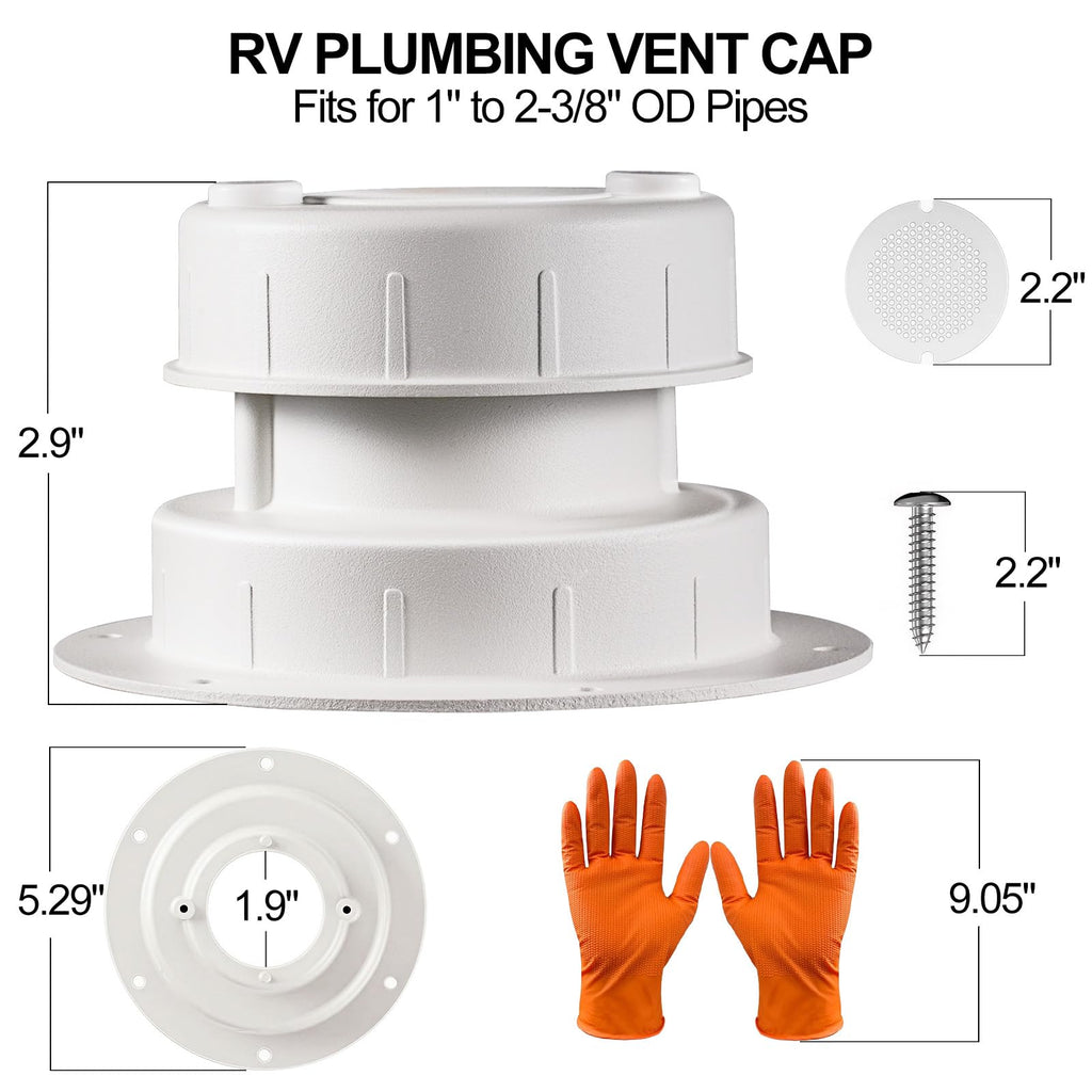 Aluminum RV Plumbing Vent Cap Kit with Screen White M546