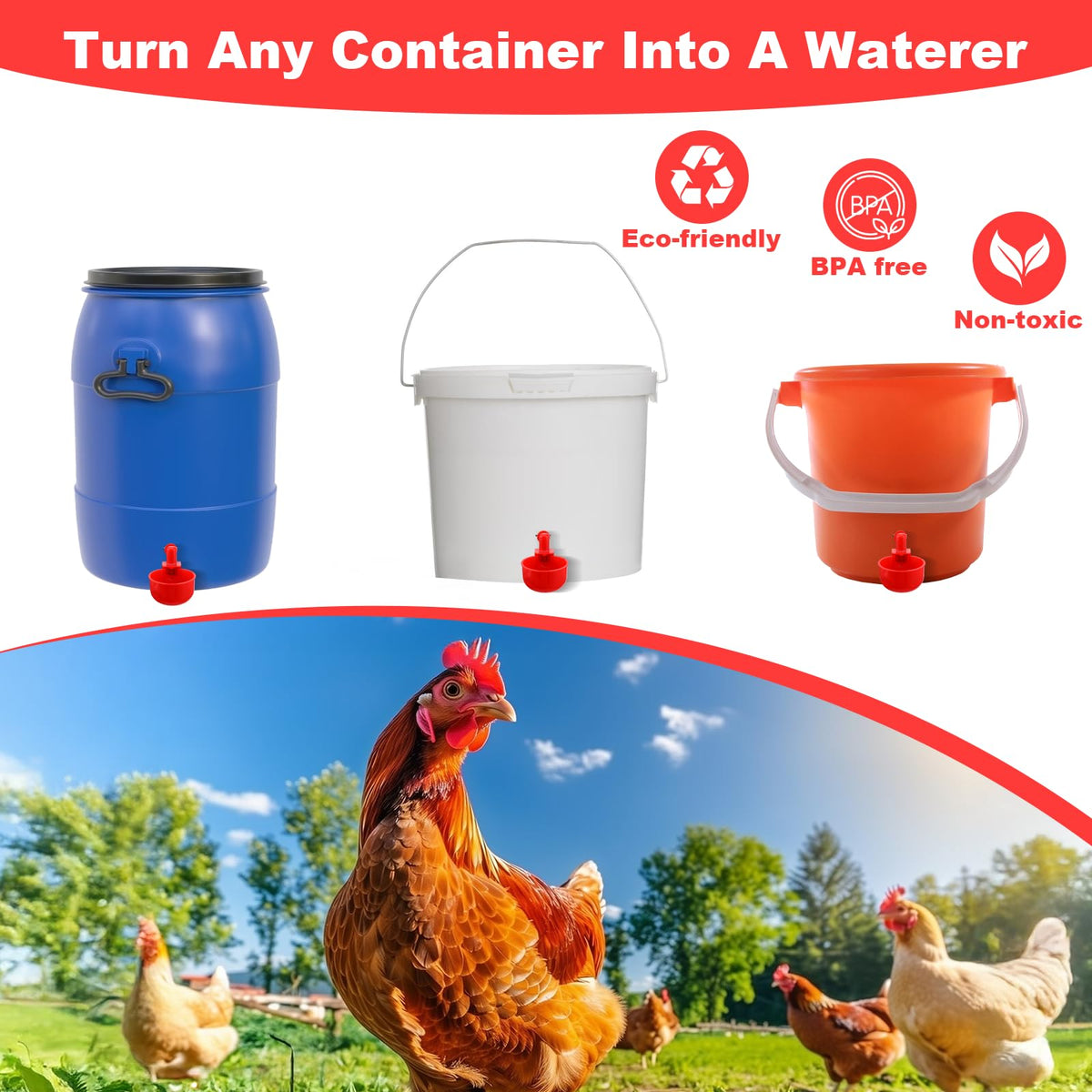 Automatic Chicken Waterer Cups 24-Pack Poultry Drinker with Hole Saw O4866
