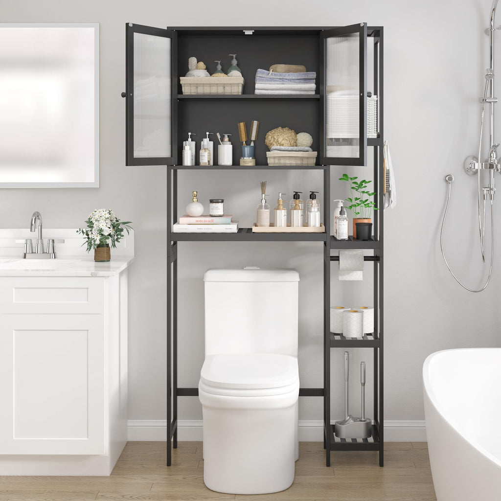 Black Over the Toilet Storage Cabinet with Adjustable Shelves K2674