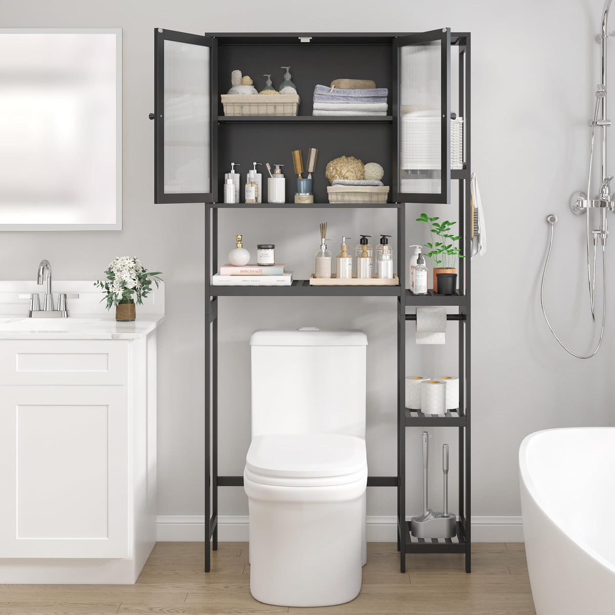 Black Over the Toilet Storage Cabinet with Adjustable Shelves K2674