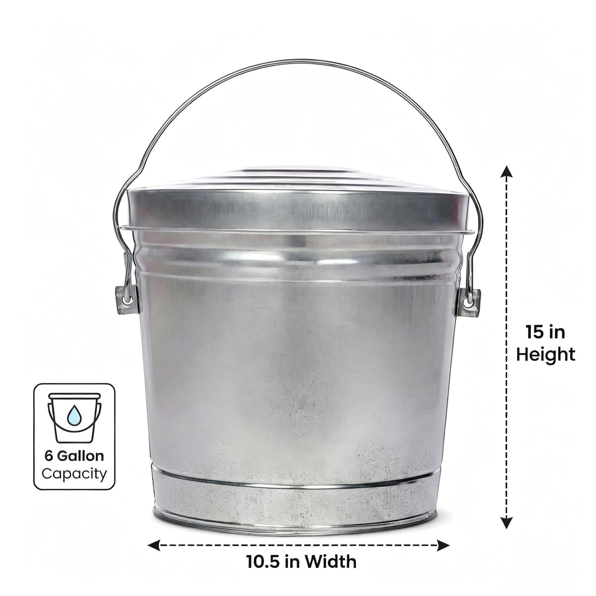 Galvanized Steel 6 Gallon Storage Can with Locking Lid S3644