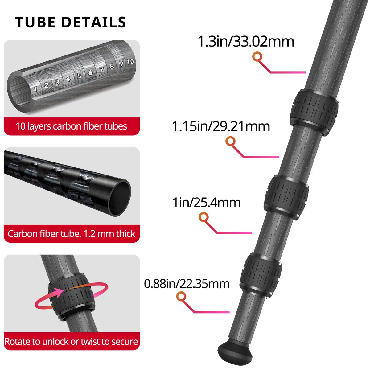 Carbon Fiber Hunting Tripod with Bubble Level and Ball Head V225
