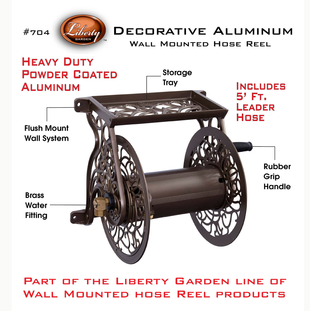 Cast Aluminum Wall Mount Hose Reel, Holds 125-Feet of 5/8-Inch Hose - Bronze B485