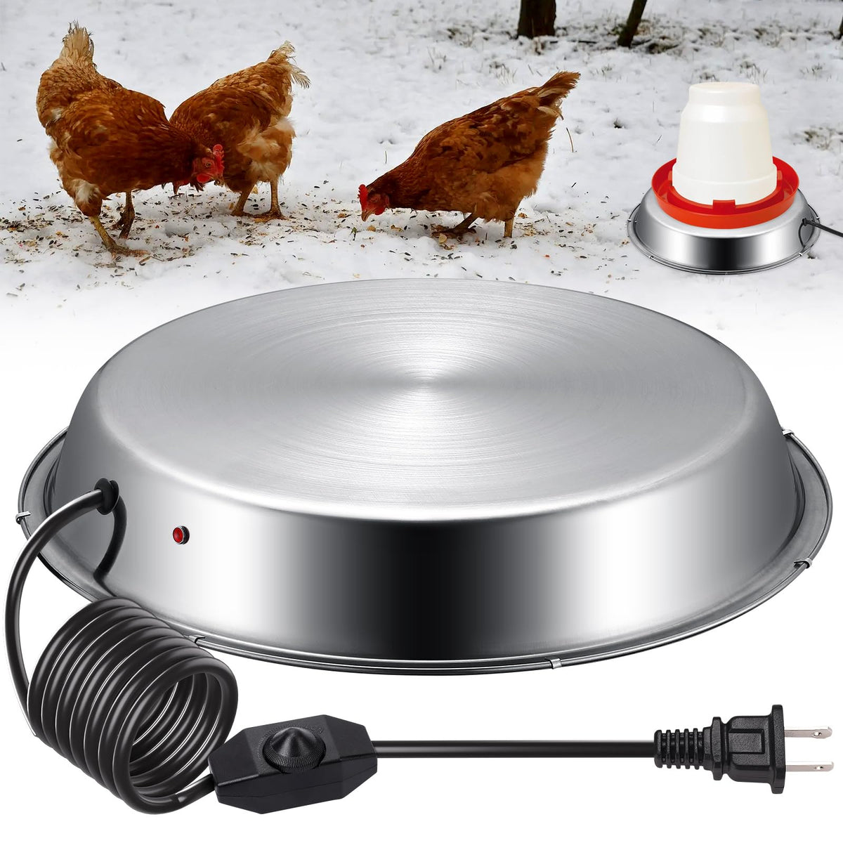 12 Inch 5 Gallons Poultry Waterer Heated Base with Thermostat Q170