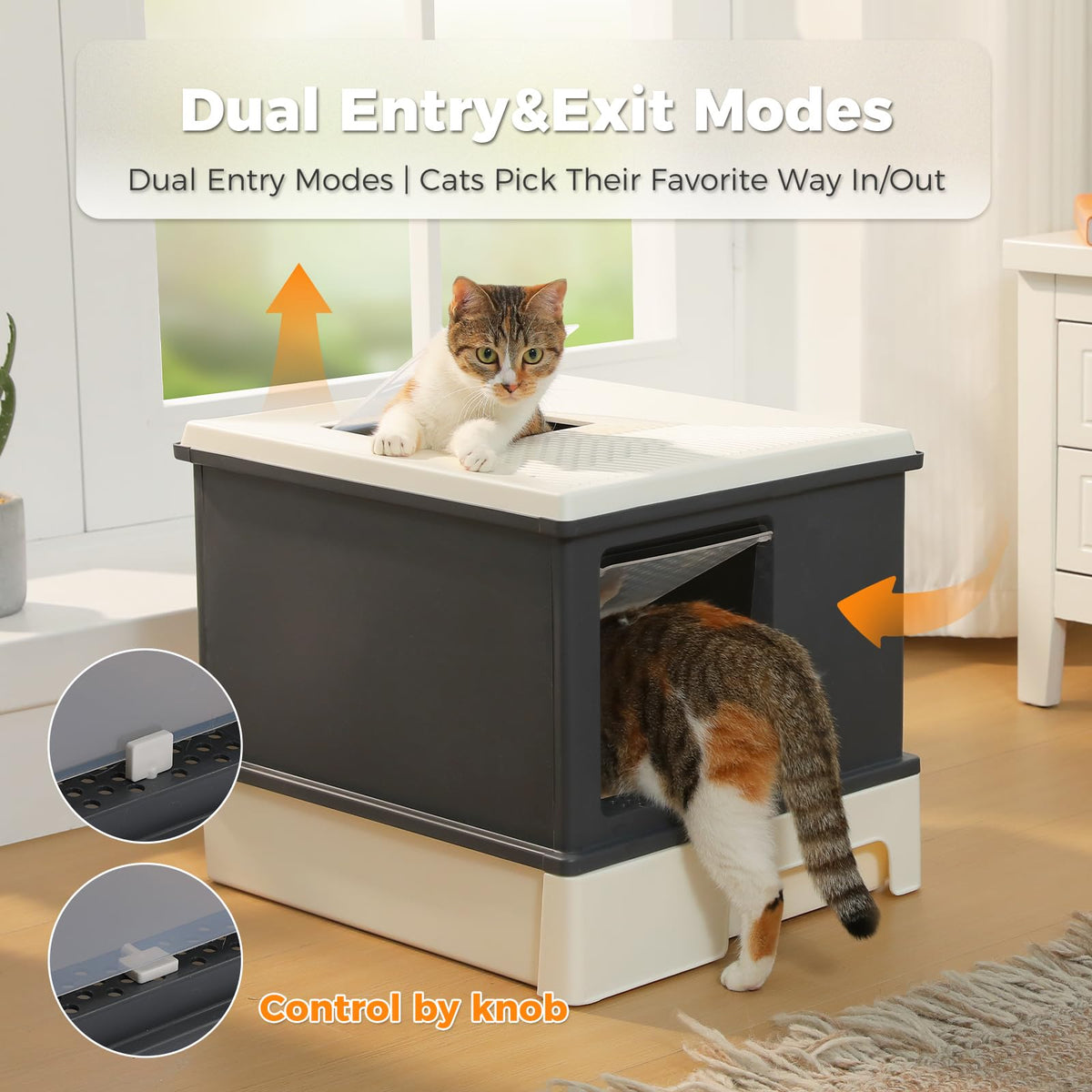 Large Enclosed Drawer Cat Litter Box with Dual Entry T8114
