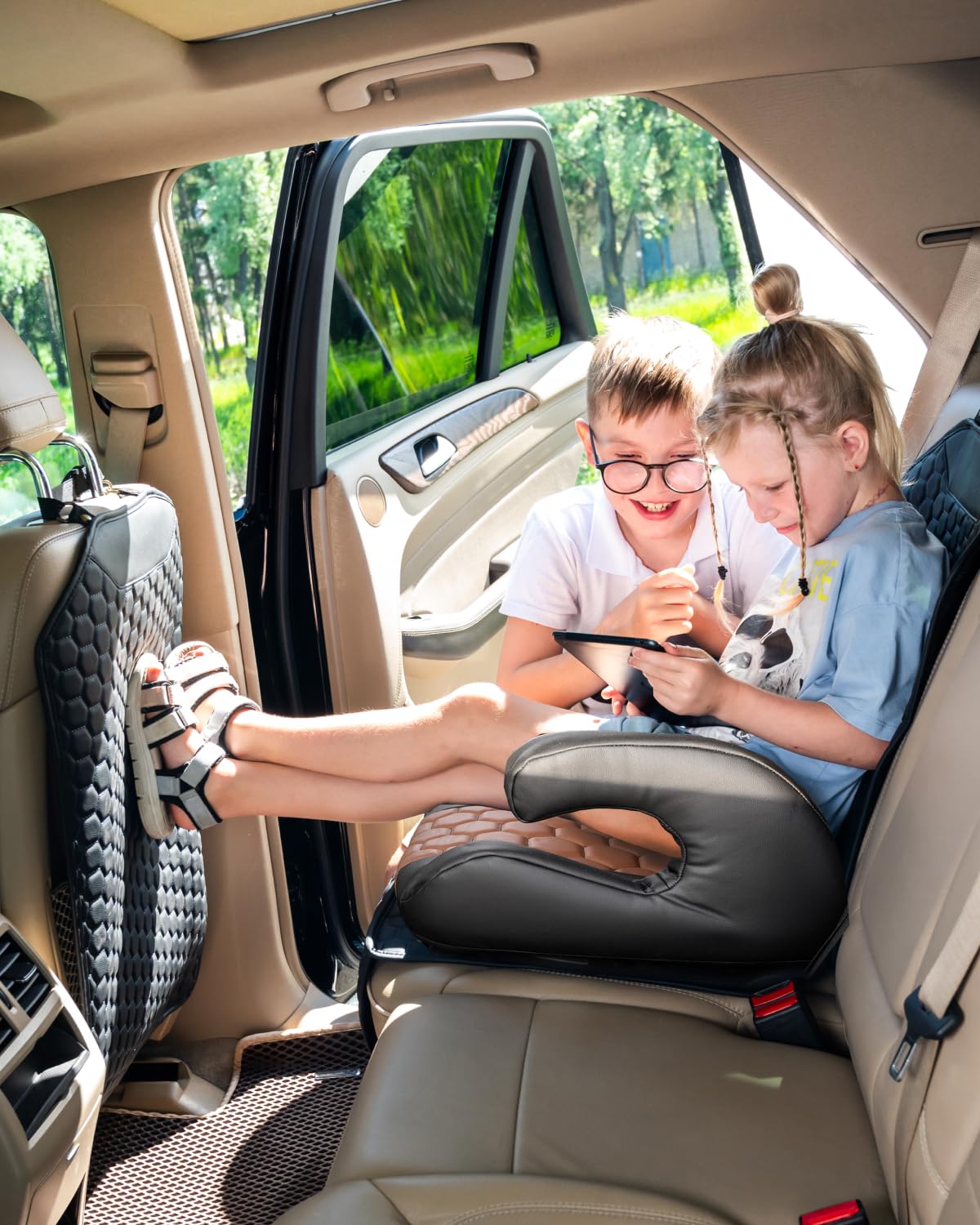 Black-Brown Backless Booster with Latch, Seat Protector & Backseat Organizer L85667