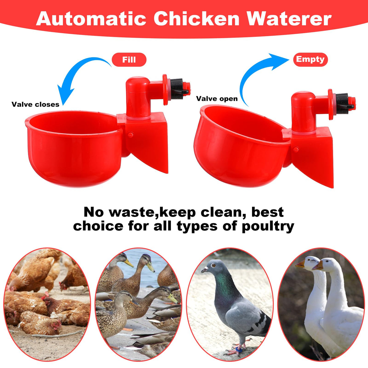 Automatic Chicken Waterer Cups 24-Pack Poultry Drinker with Hole Saw O4866