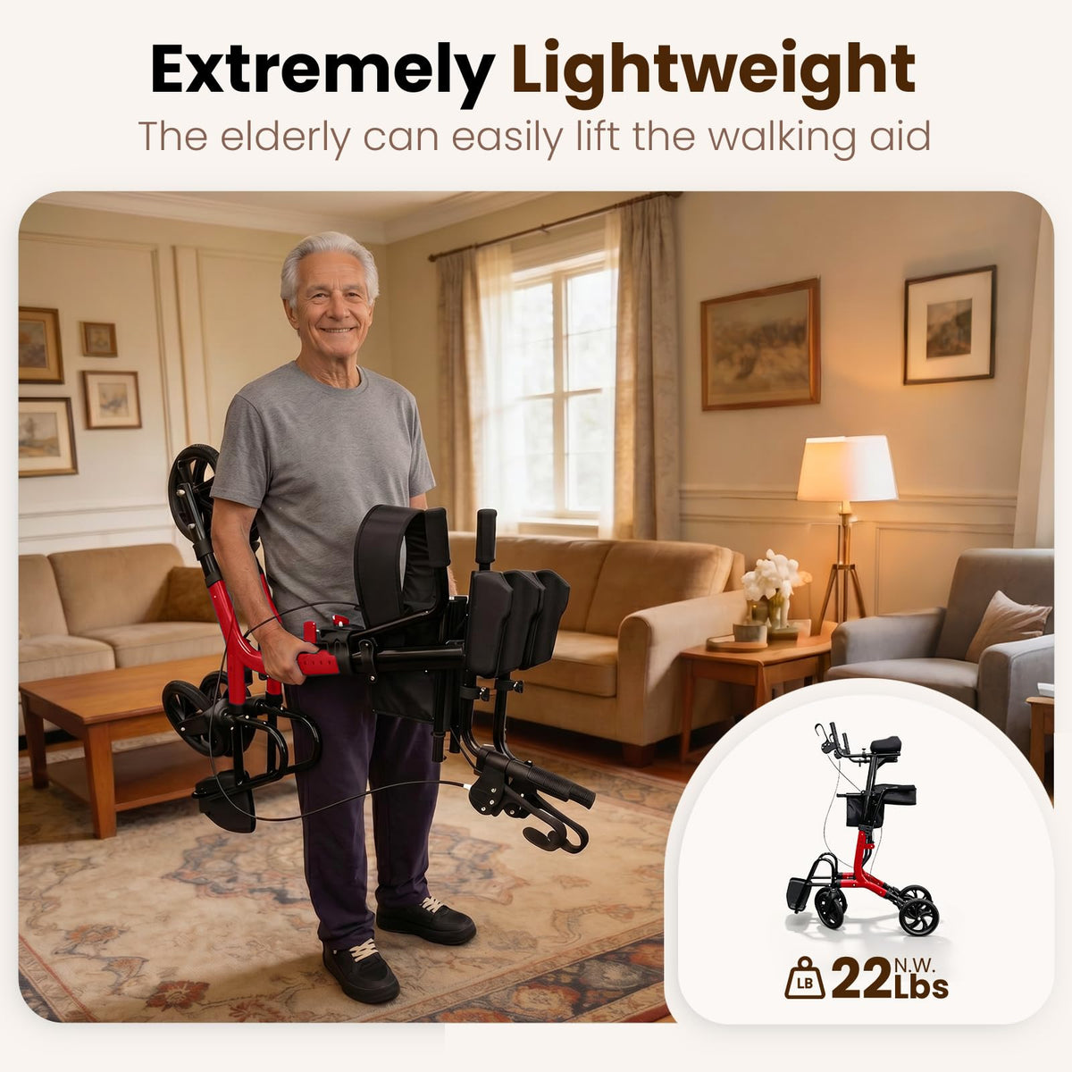 Foldable Lightweight Upright Walker with Seat Armrest Pedal M117164
