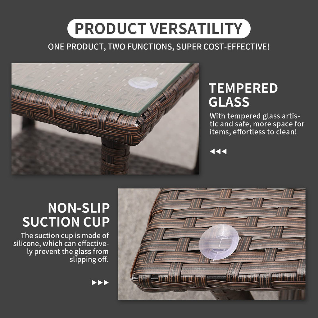 Outdoor PE Wicker Side Table with Glass Top O71476