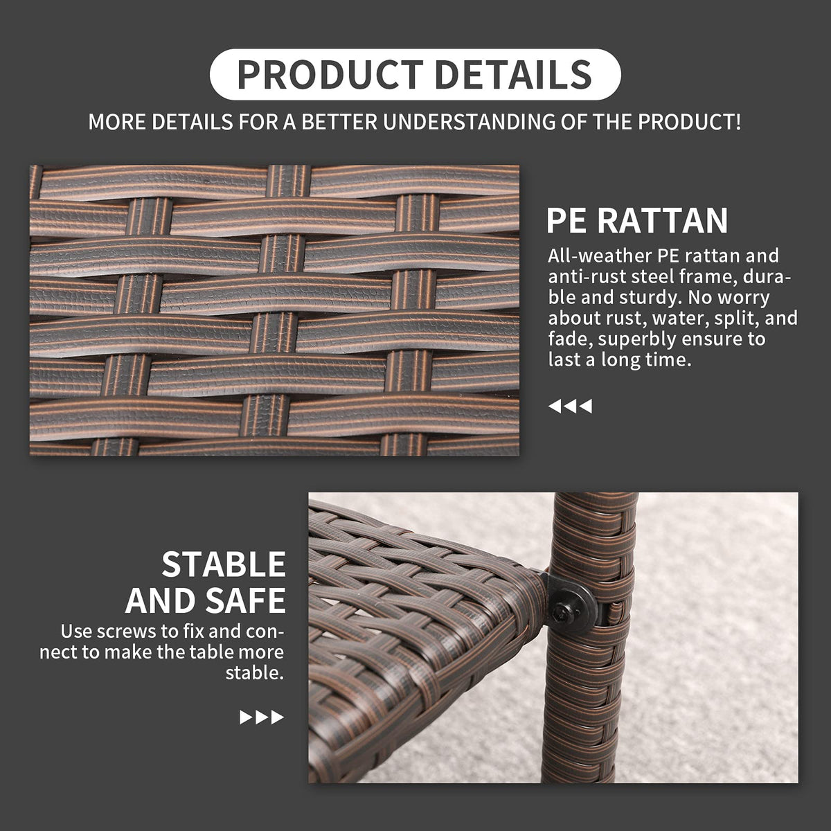 Outdoor PE Wicker Side Table with Glass Top O71476