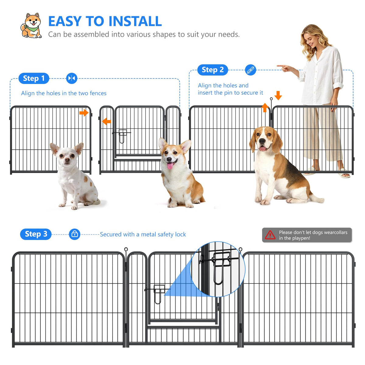 32 Inch 16 Panels Foldable Dog Playpen U407