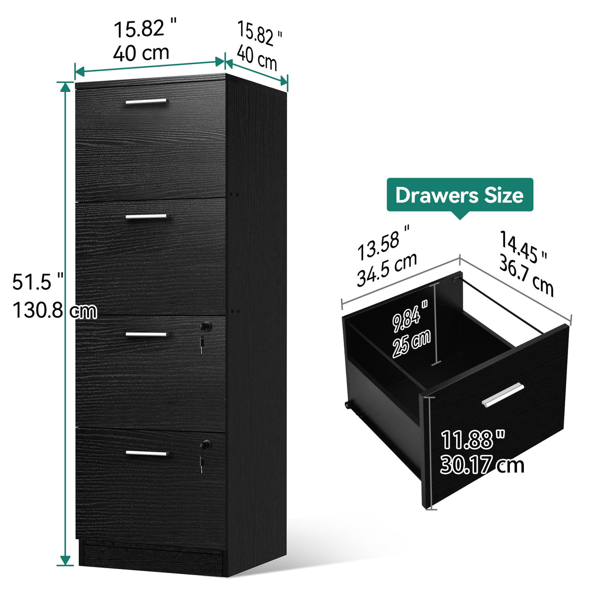 Black 4-Drawer File Cabinet with Lock B2656