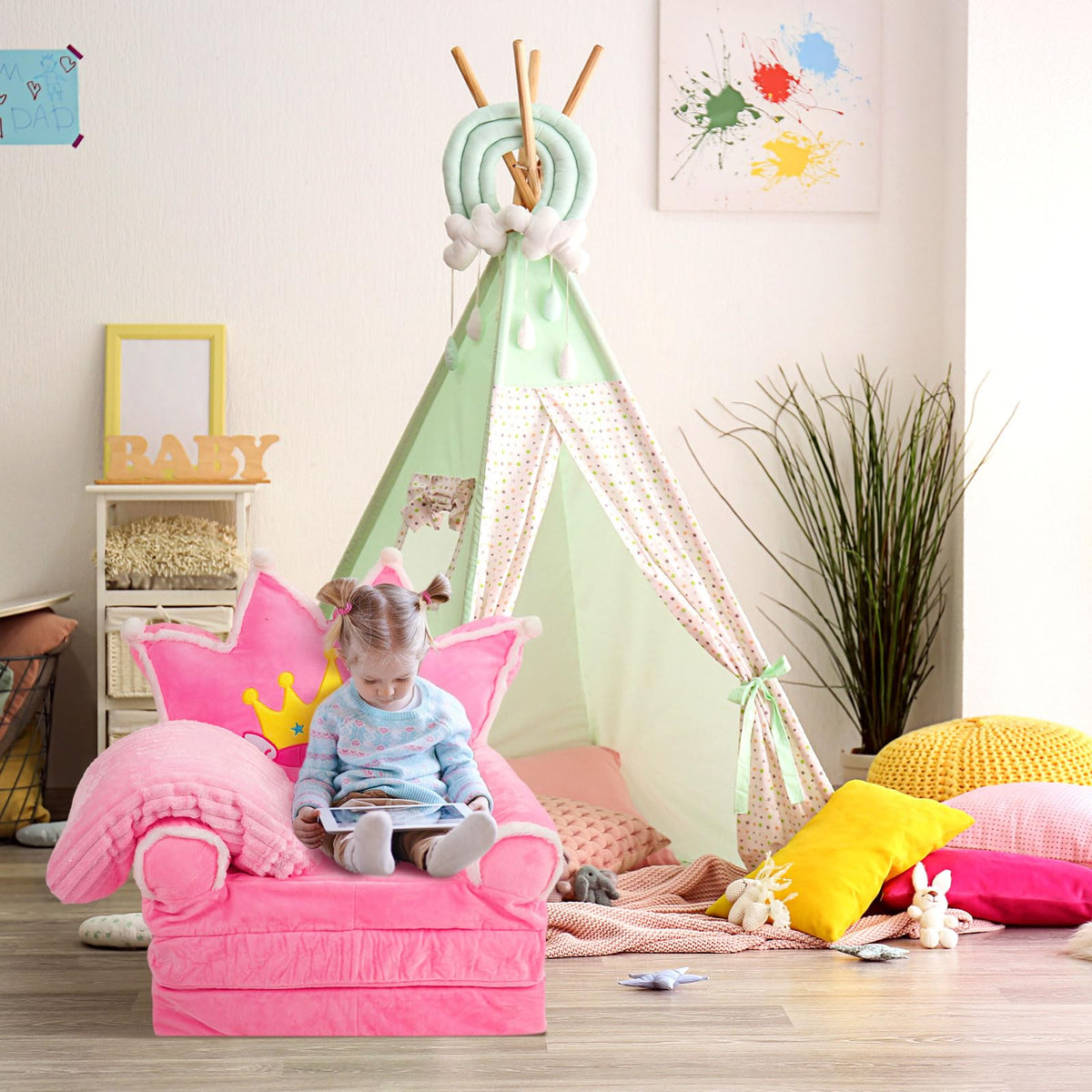 Pink 2 in 1 Fold Out Couch Set with Flannel Blanket O4465