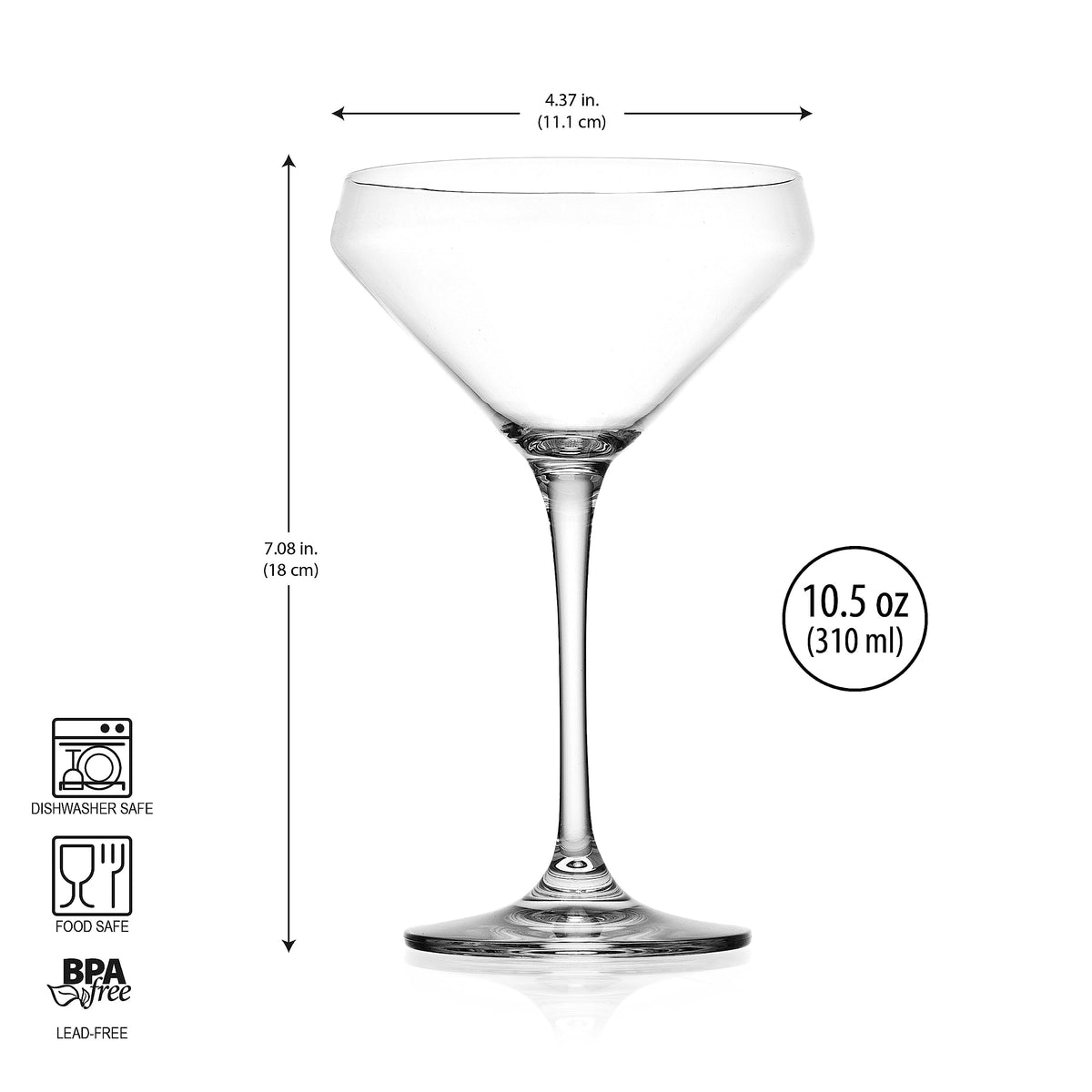 Martini Glasses Set of 4 Stemmed 10.5 Ounce B255