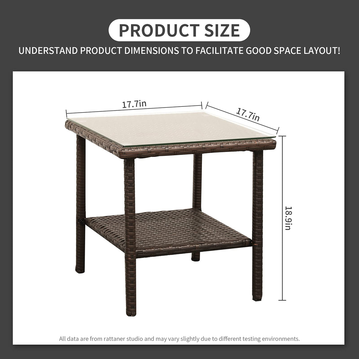 Outdoor PE Wicker Side Table with Glass Top O71476