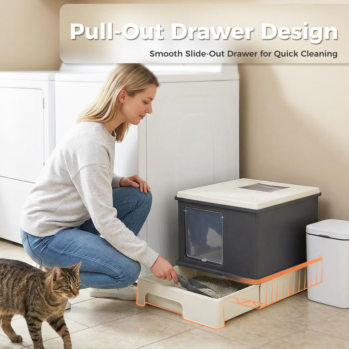 Large Enclosed Drawer Cat Litter Box with Dual Entry T8114