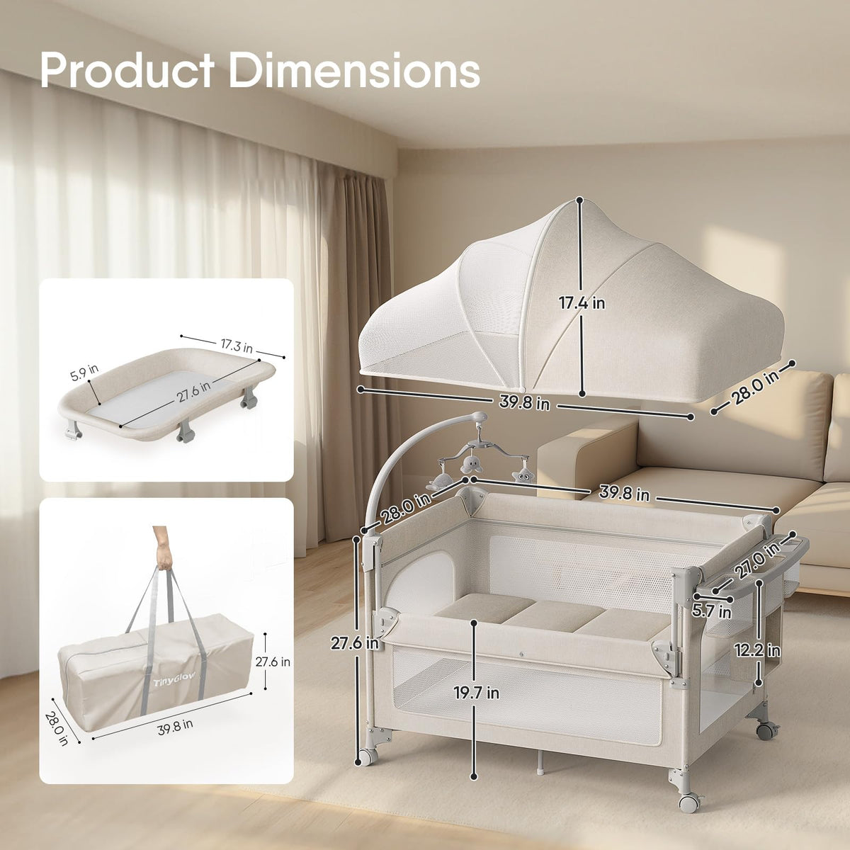 Baby Bassinet, Pack and Play, Bedside Crib Sleeper, Diaper Changer N6574