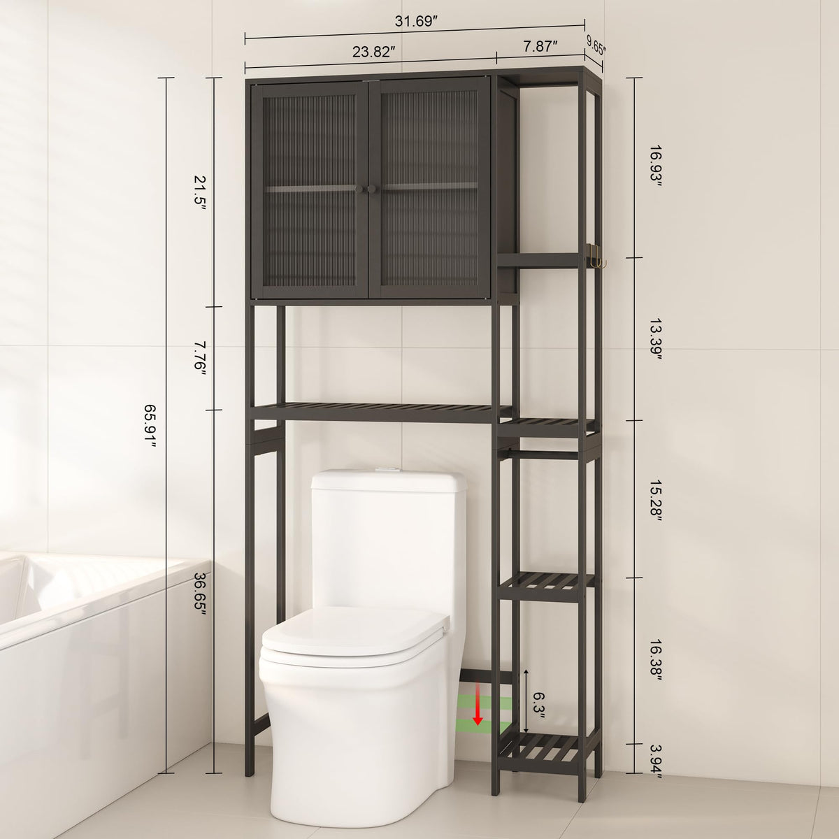 Black Over the Toilet Storage Cabinet with Adjustable Shelves K2674
