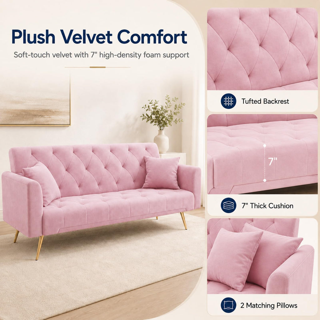 Pink Velvet Futon Sofa Bed C1680