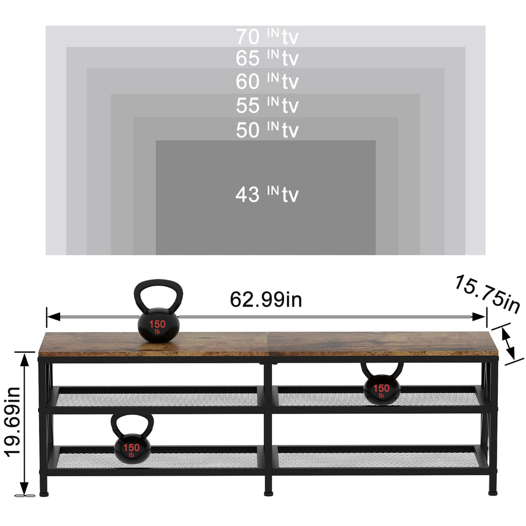 63" TV Stand with 3-Tier Storage Shelves G396937