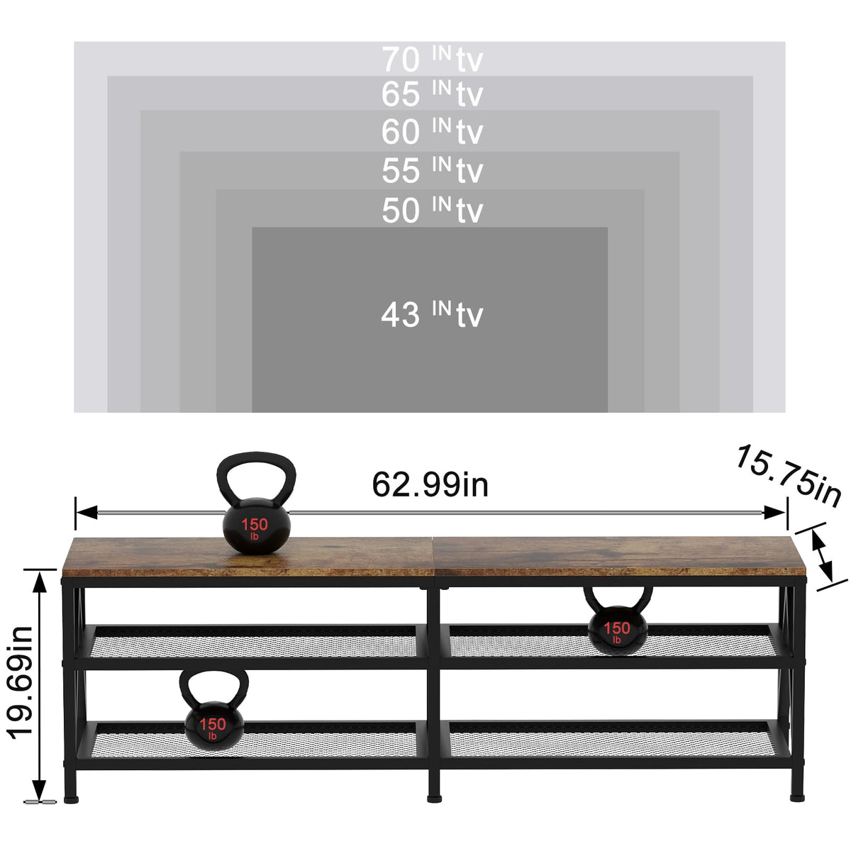 63" TV Stand with 3-Tier Storage Shelves G396937