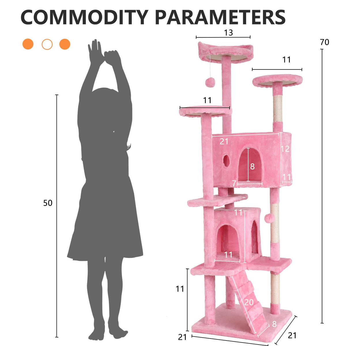 70-inch Pink Multi-Level Cat Tower & Cat Condo with Scratching Post N489