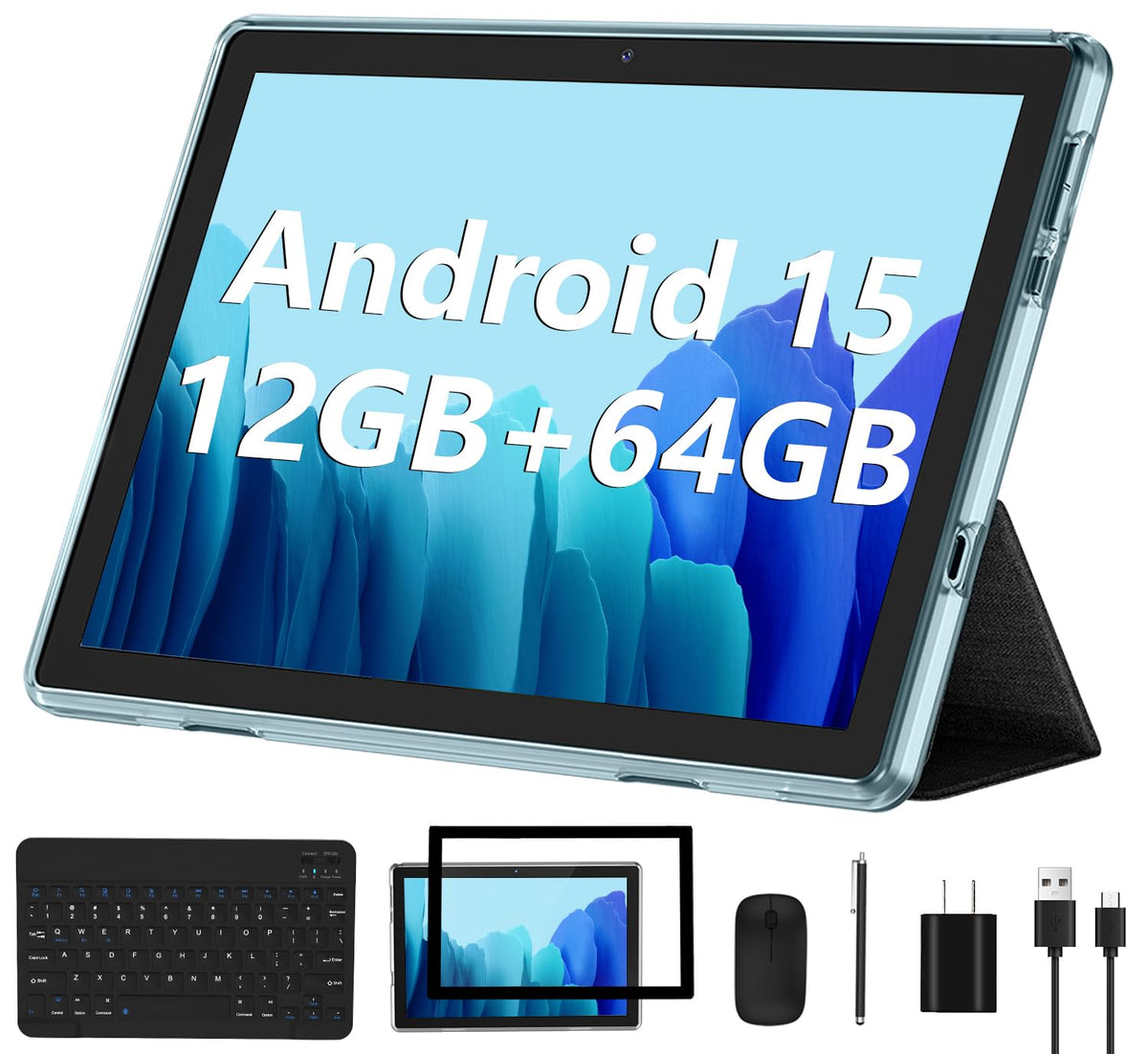 Android 15 Tablet 10 Inch 12GB RAM 64GB ROM 2 in 1 Blue Set Y926660
