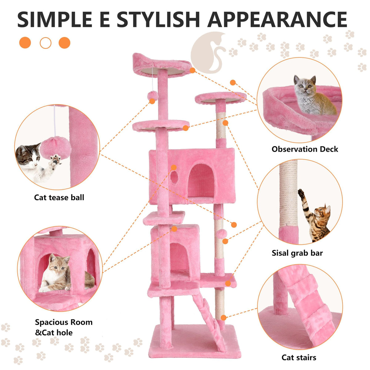 70-inch Pink Multi-Level Cat Tower & Cat Condo with Scratching Post N489