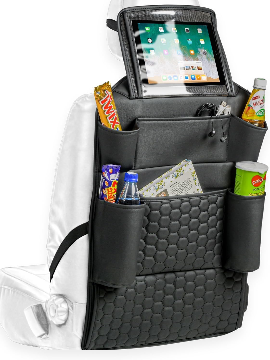 Black-Brown Backless Booster with Latch, Seat Protector & Backseat Organizer L85667