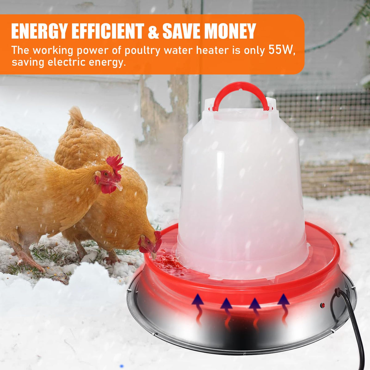 12 Inch 5 Gallons Poultry Waterer Heated Base with Thermostat Q170