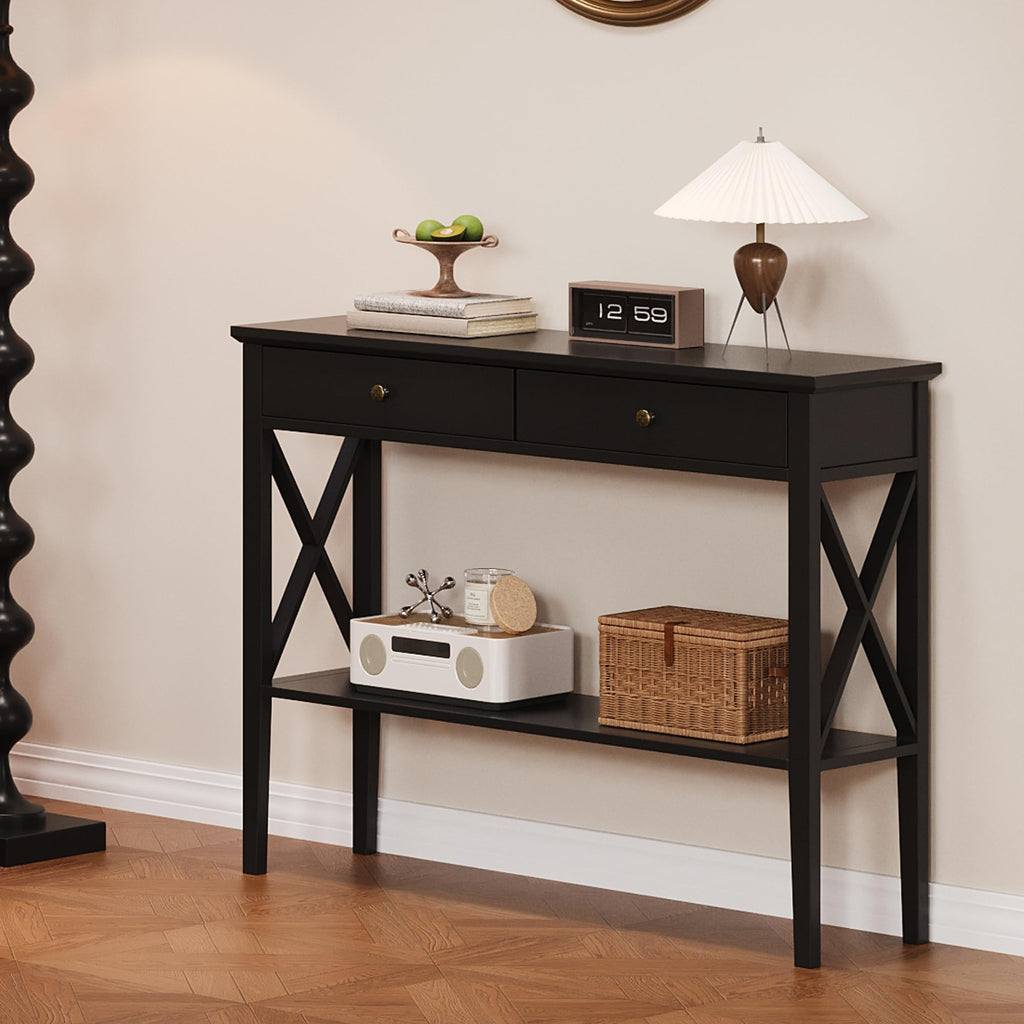 39" Entryway Table with Drawers and Storage Shelf X817476