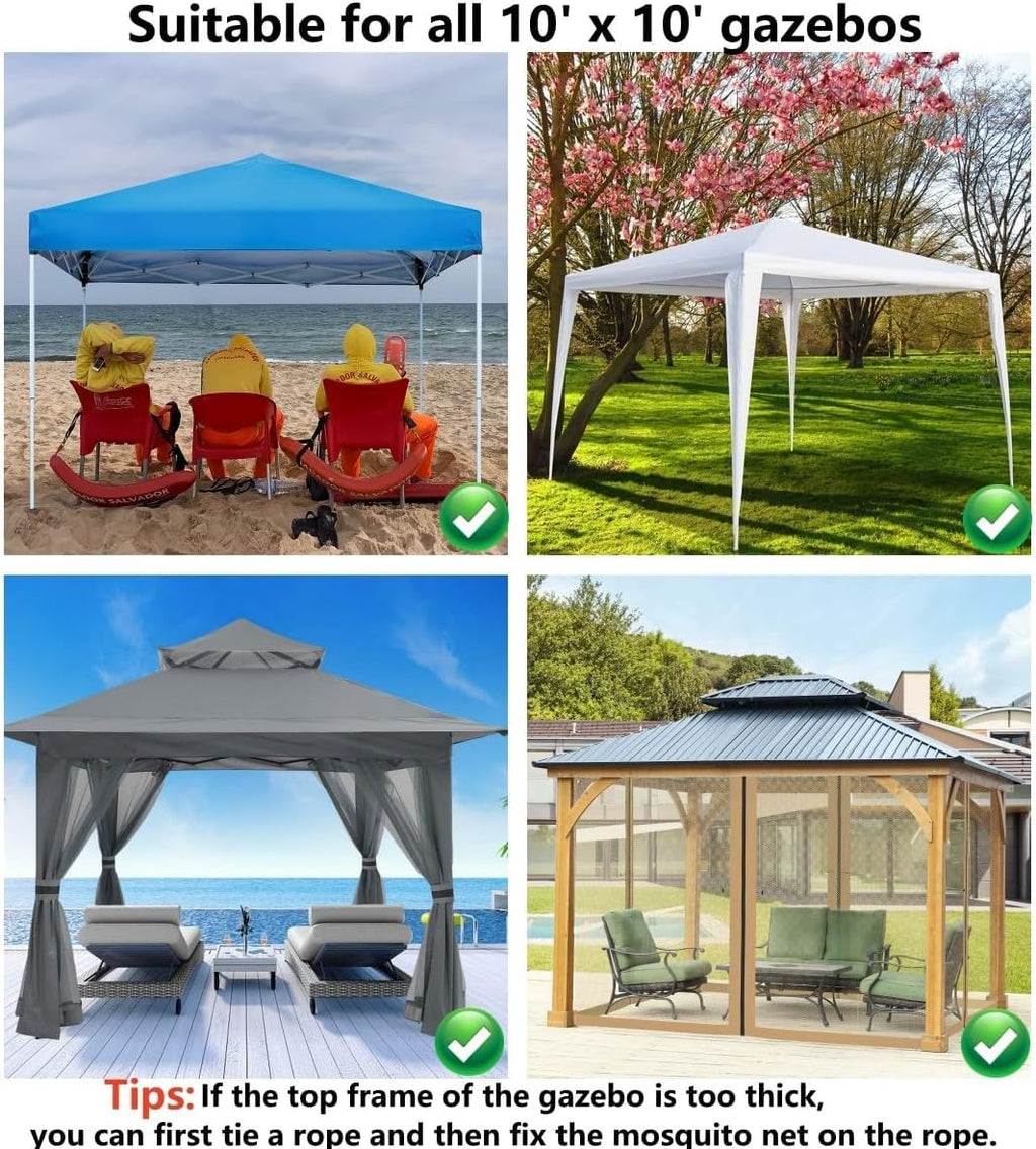 Mosquito Net 4-Panel Canopy Screen Wall with Zipper for 10 x 10' Gazebo D40059