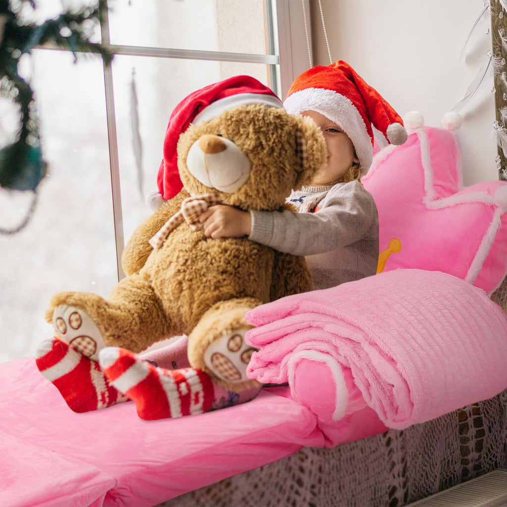 Pink 2 in 1 Fold Out Couch Set with Flannel Blanket O4465