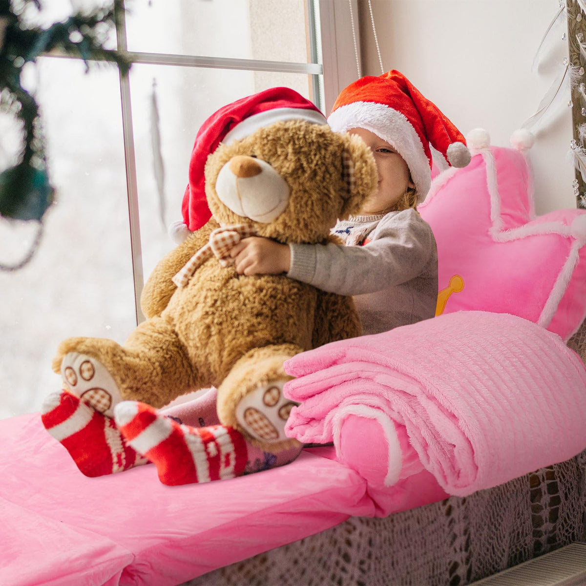 Pink 2 in 1 Fold Out Couch Set with Flannel Blanket O4465