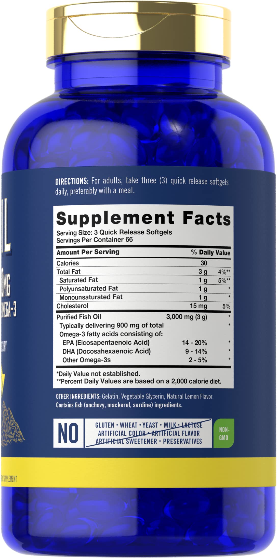 Fish Oil 3000mg 900mg Omega 3 200 Softgels Lemon Flavor P761654