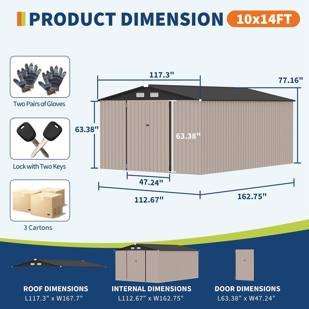 10X14 Ft Galvanized Steel Metal Storage Shed D211897