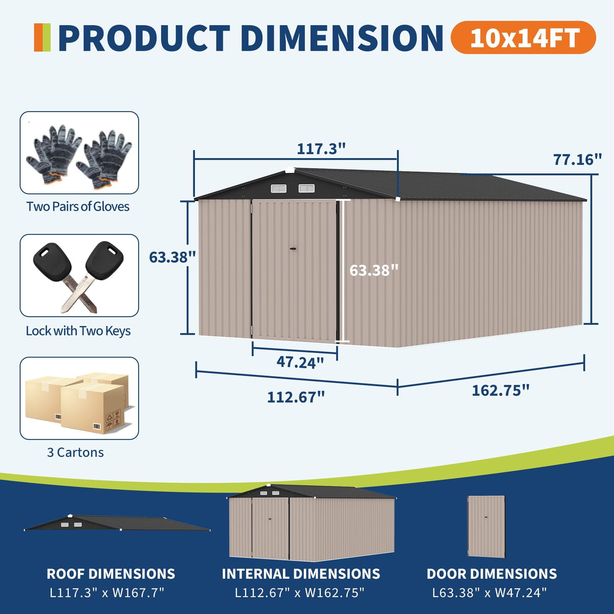 10X14 Ft Galvanized Steel Metal Storage Shed D211897